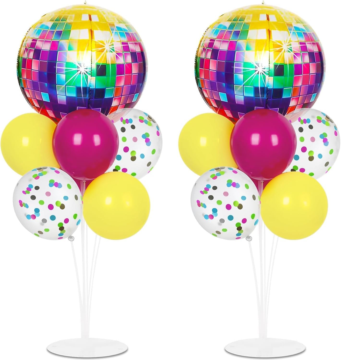 Prom Disco Party Balloons Stand Kit 2 Sets with 2 Colorful 4D DiscoBall Foil Balloons Retro Disco Themed Party Balloon Centerpiece for Tables for Back to 80s 90s Music Birthday Prom 2025 Decor