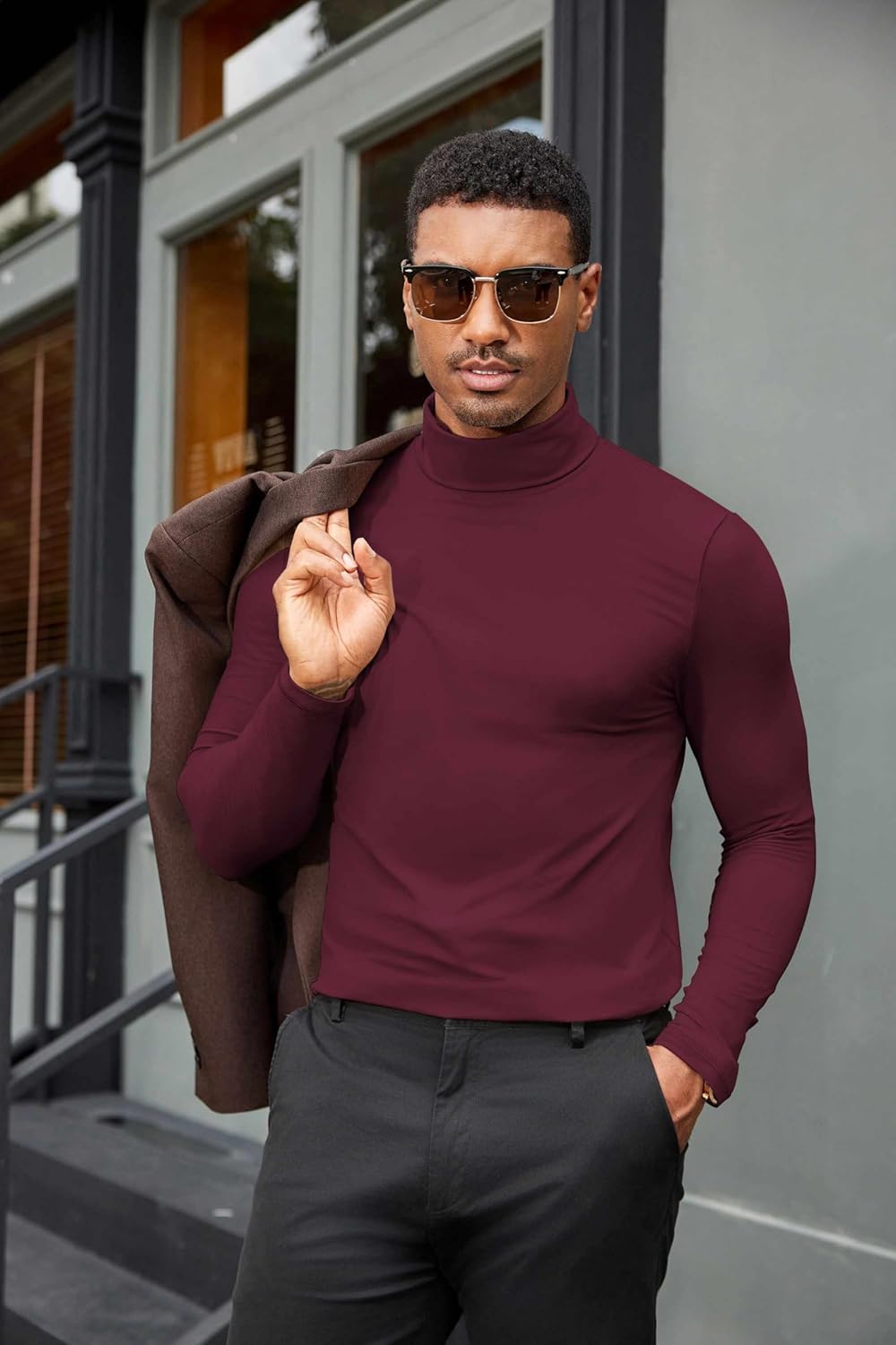 COOFANDY Mens Turtleneck Shirts Slim Fit Shirt Tops Lightweight Pullover Thermal Sweater Casual Long Sleeve Shirt - Image 4