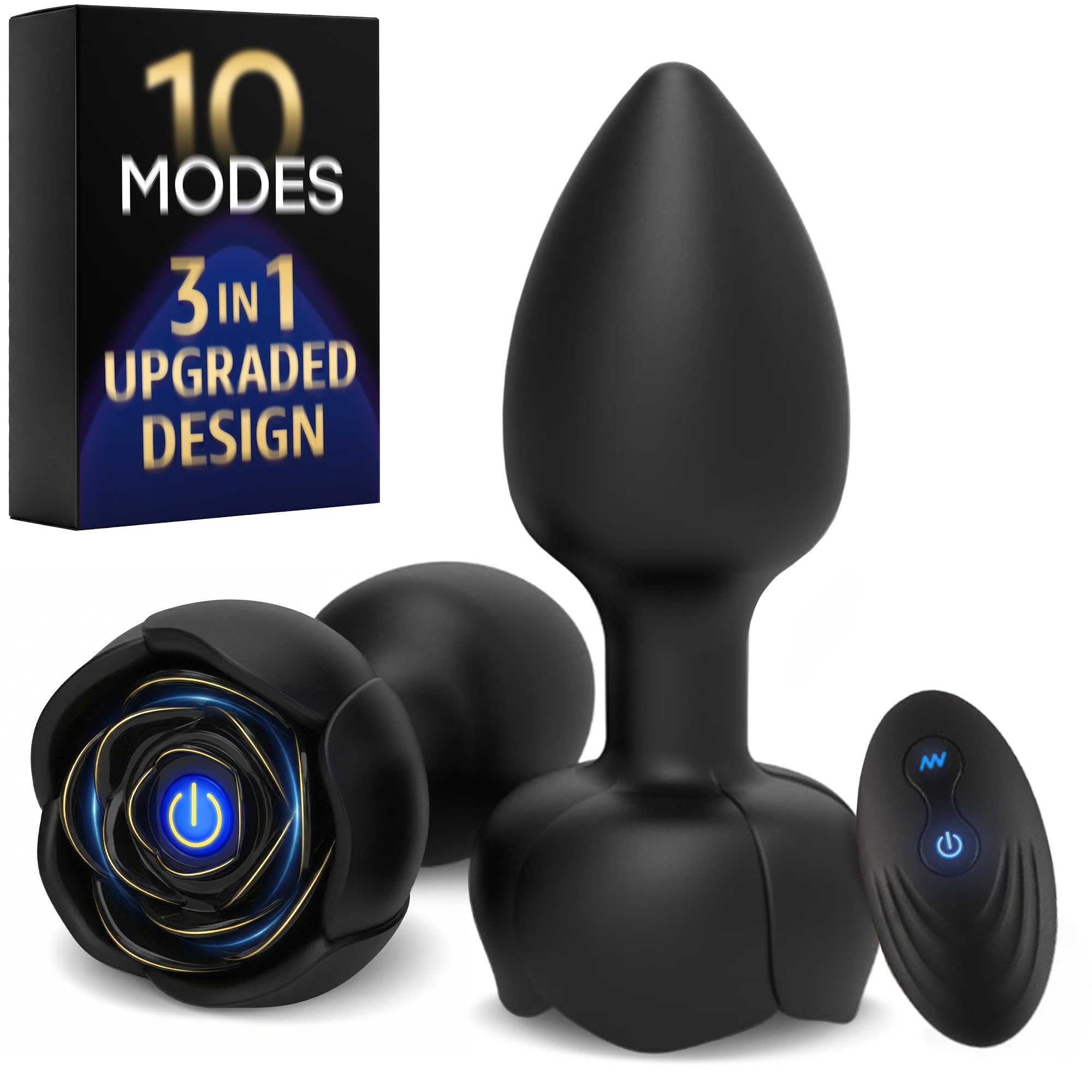 Anal Plug Vibrator with 10 Vibration Modes &amp; Led Lighted - Anal Toys with Remote Control &amp; Fast Charging - Prostate Massager - Vibrating Small Anal Butt Plug - Sex Toys - ST-004