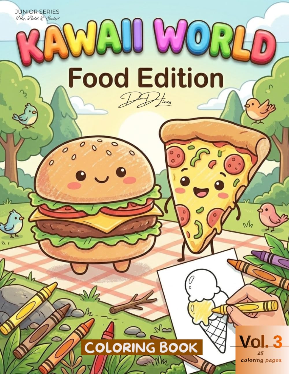 Food Edition: Kawaii World: Big, Bold & Easy Coloring Book with Cute Food Characters for Kids and Adults (KAWAII WORLD - Junior Series - Big, Bold & Easy)