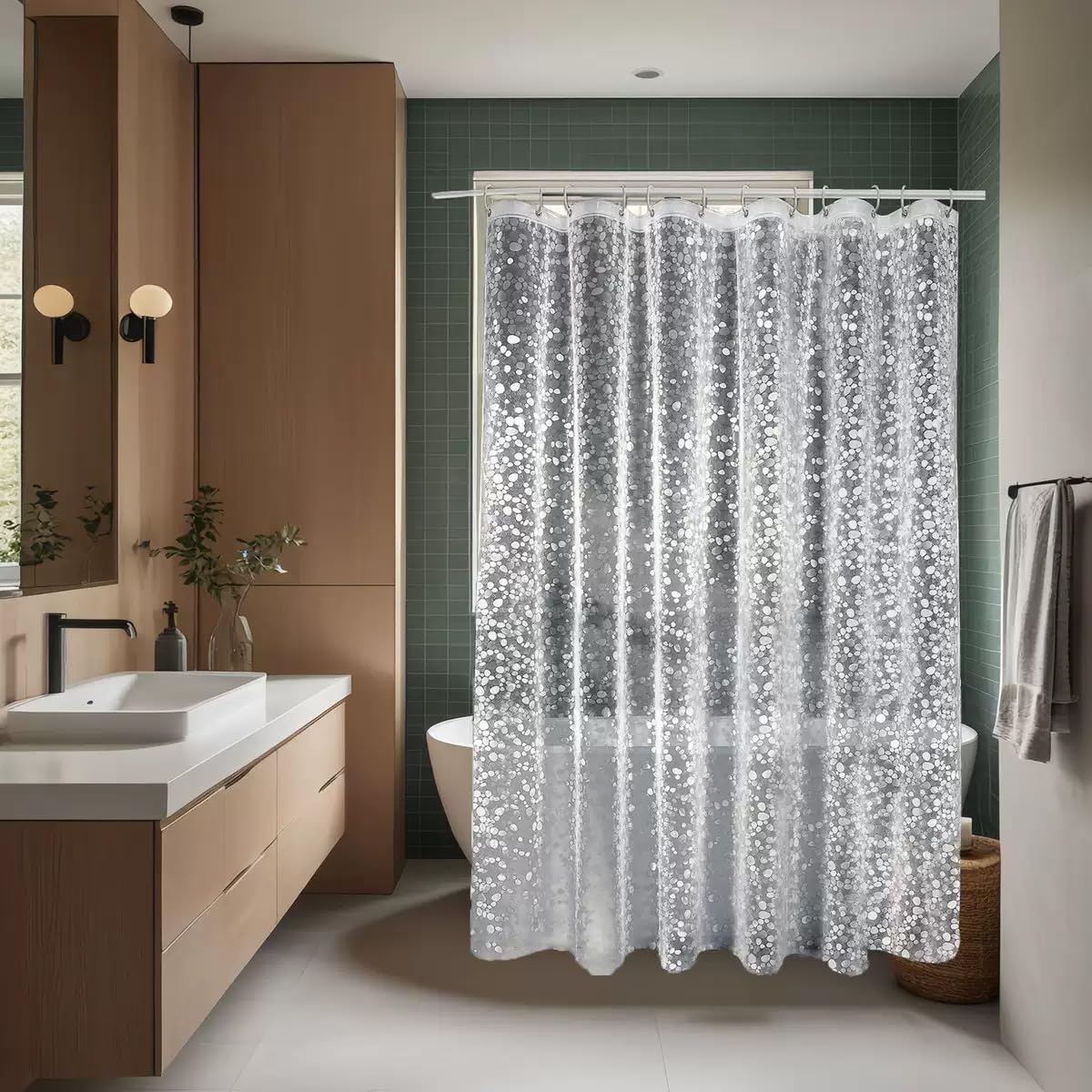 Water-proof Frosted Plastic Shower Curtain 72x72 Inch Long with 3 Magnets