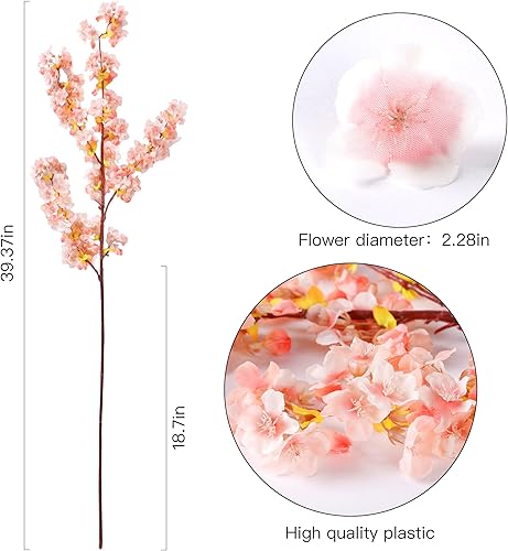 Miniatura 5 de Sggvecsy Ramas de flores de cerezo, flores artificiales de ciruelo, ramas de 39 pulgadas, tallos de árbol para decoración del hogar, boda, fiesta (3