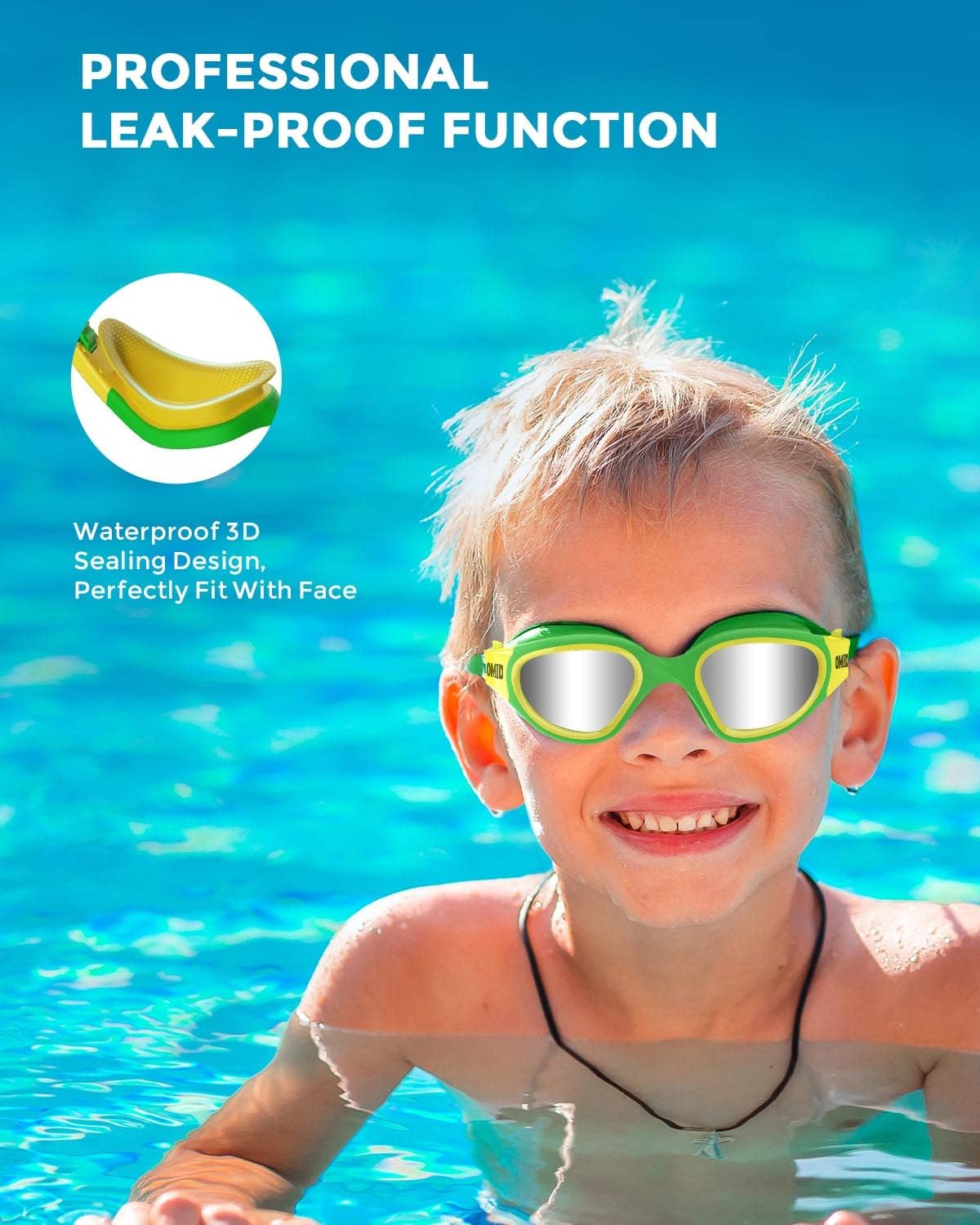 OMID Kids Swim Goggles, P2mini Polarized Swimming Goggles Comfortable for Age 6-14 - Image 5