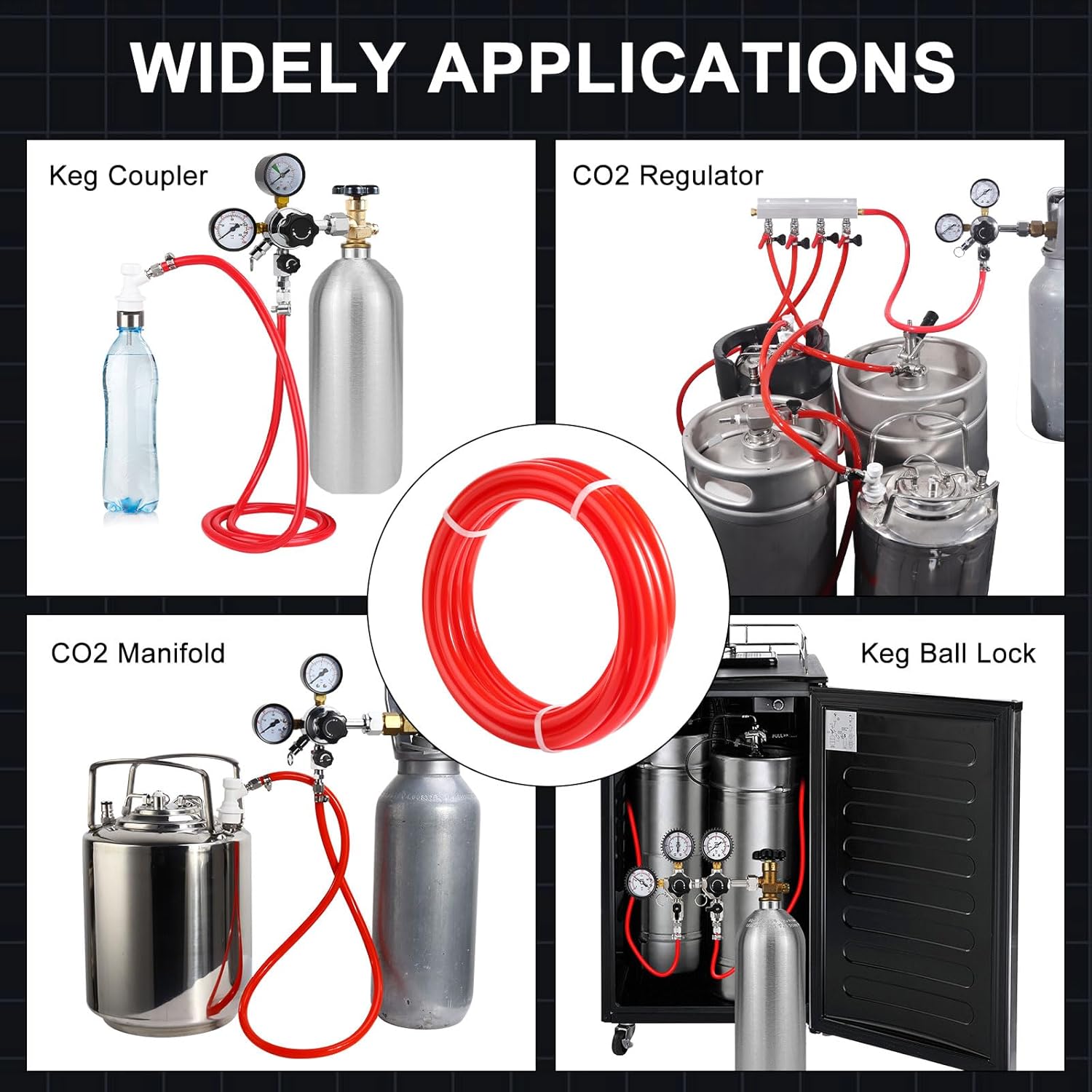Kegerator Tap Tower Kit CO2 Regulator Beer Keg Regulator Red CO2 Gas Line Hose