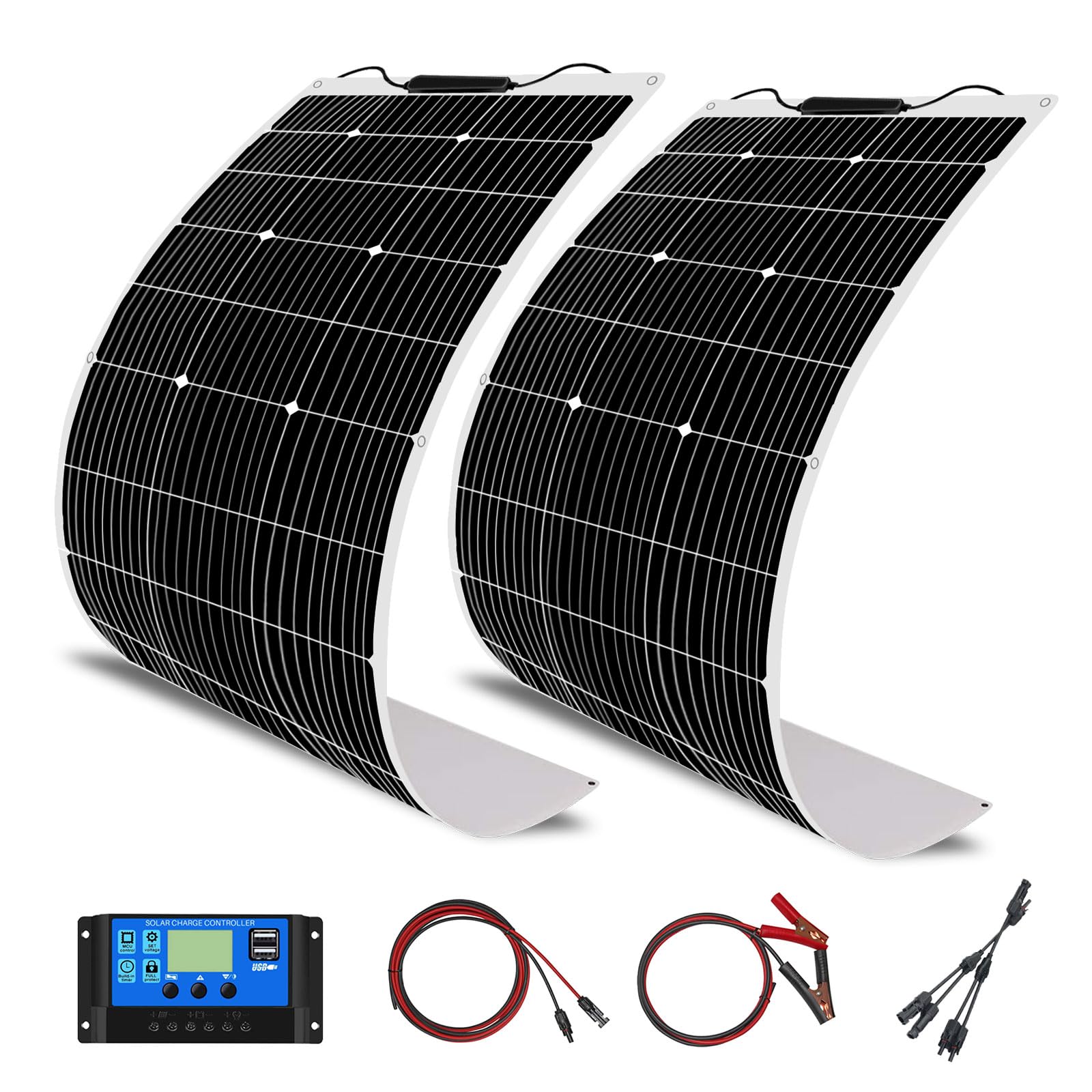 100w×2枚200wフレキシブルソーラーパネル予備電源 発電機 停電対策セット