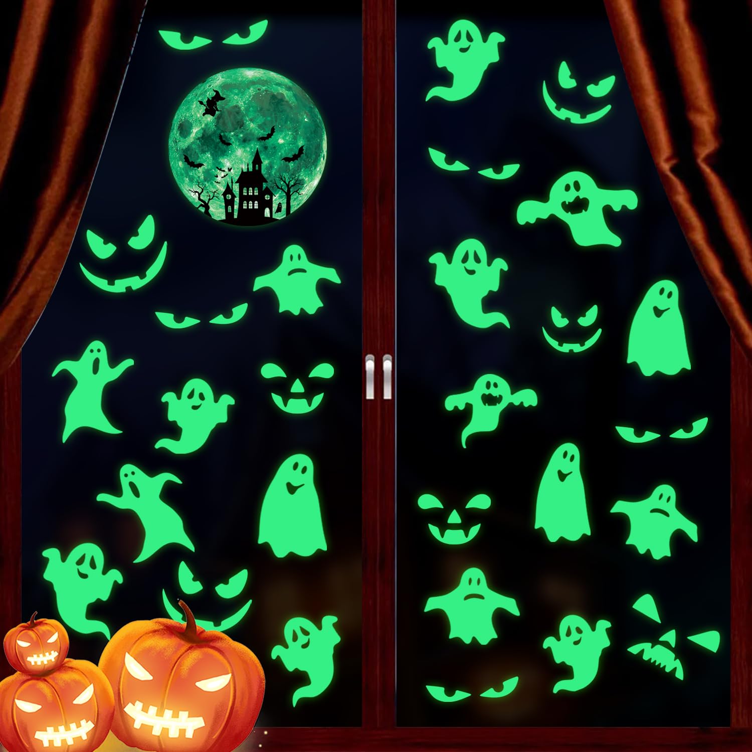 KAIRNE Glow in The Dark Ghost Window Clings - Halloween Decoration, Removable Boo Ghost Wall Decor for Children's Bedroom, Nursery, Living Room, Party