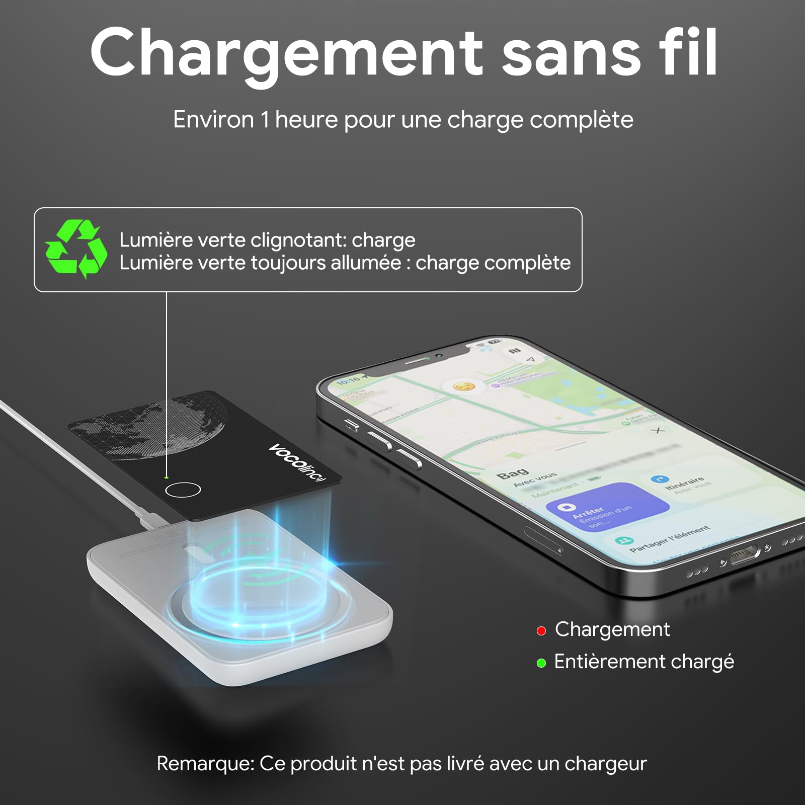 VOCOlinc Double Système Air Tag Carte Lot de 2, Rechargeable Wallet Tracker Compatible avec l'application Android Google Localiser ou iOS Apple Localiser, Localisateur pour Portefeuille/Bagages/Sacs