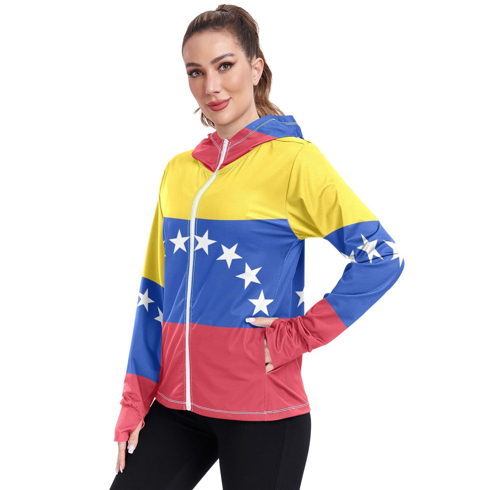 Venezuela Flag Womens UPF 50+ Sun Protection Hoodie Jacket Lightweight Long Sleeve Sun Shirt with Pocket Multicoloured