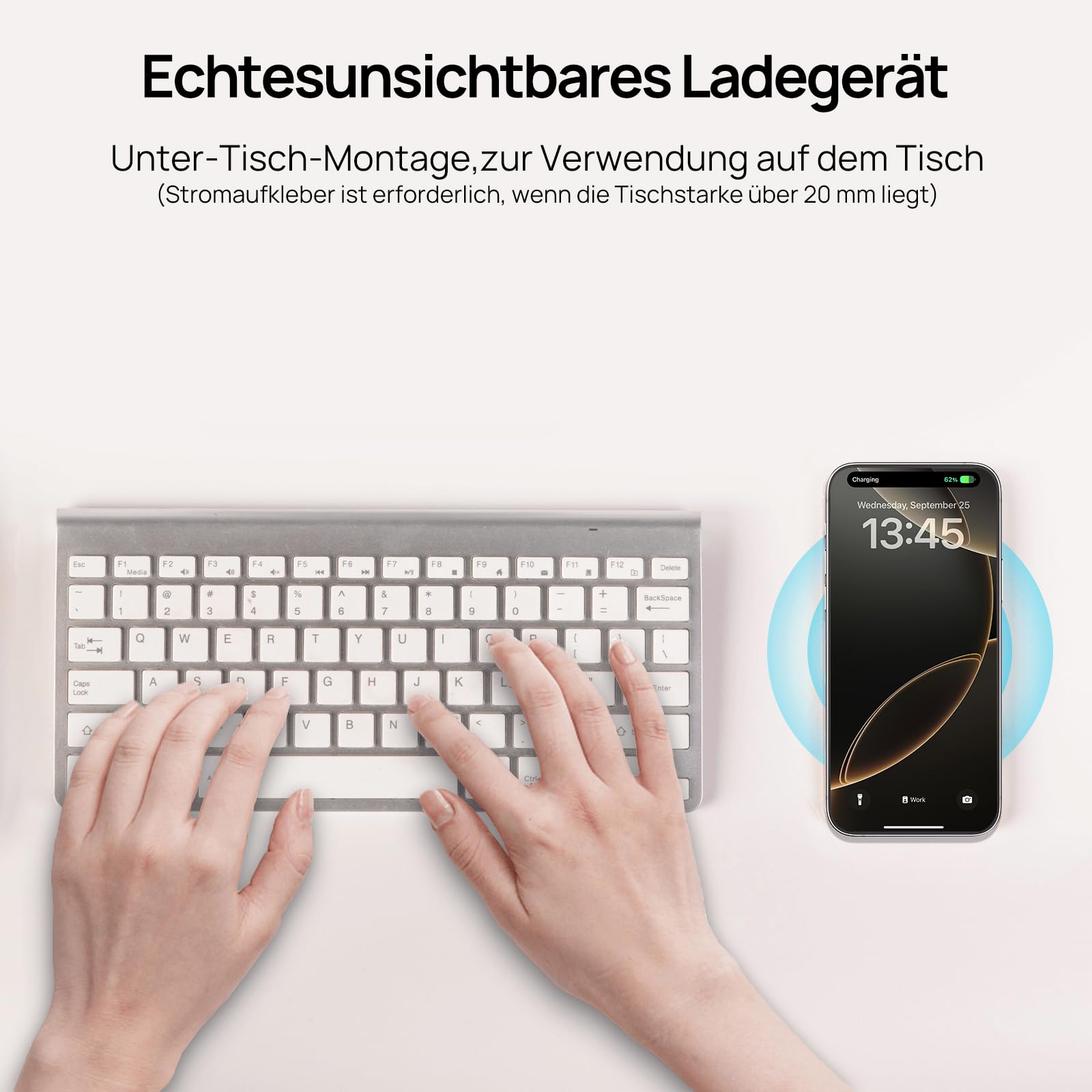 KPON Invisible Wireless Charger unsichtbares drahtloses, 30mm Versteckt unter dem Tisch, induktives Ladegerät für iPhone 16/15/14/13/12/11/Pro/Mini/Max/Xs, Samsung S24/S23/S22/S21/S20/S10/S9/S8
