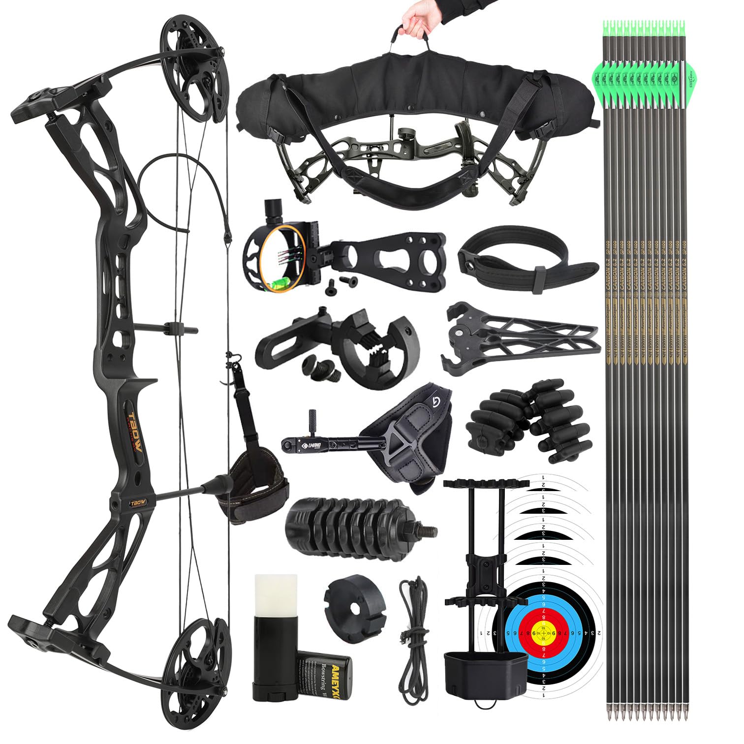 Bogenschießen CompoundBogen Set, Jagd und Zielen, 0–70 lbs verstellbar, IBO 325 FPS, Erwachsene Bogen, Bogenschießen Jagdbogen