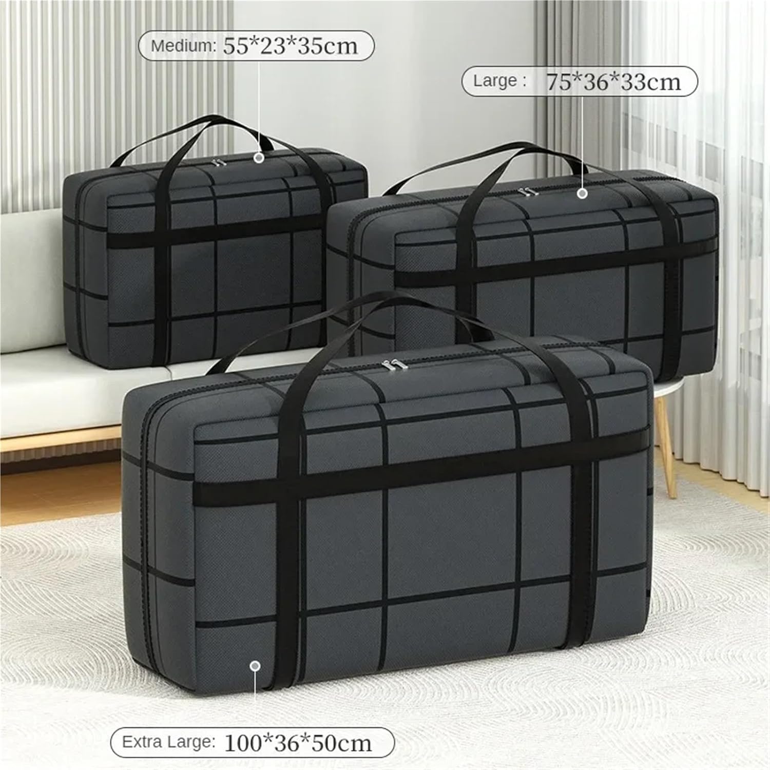 Heavy Duty Moving Bags 1-4Pcs Large Capacity Clothes Quilt Storage Bag Thickened Moving Portable Handheld Luggage(Black-L-1PC)