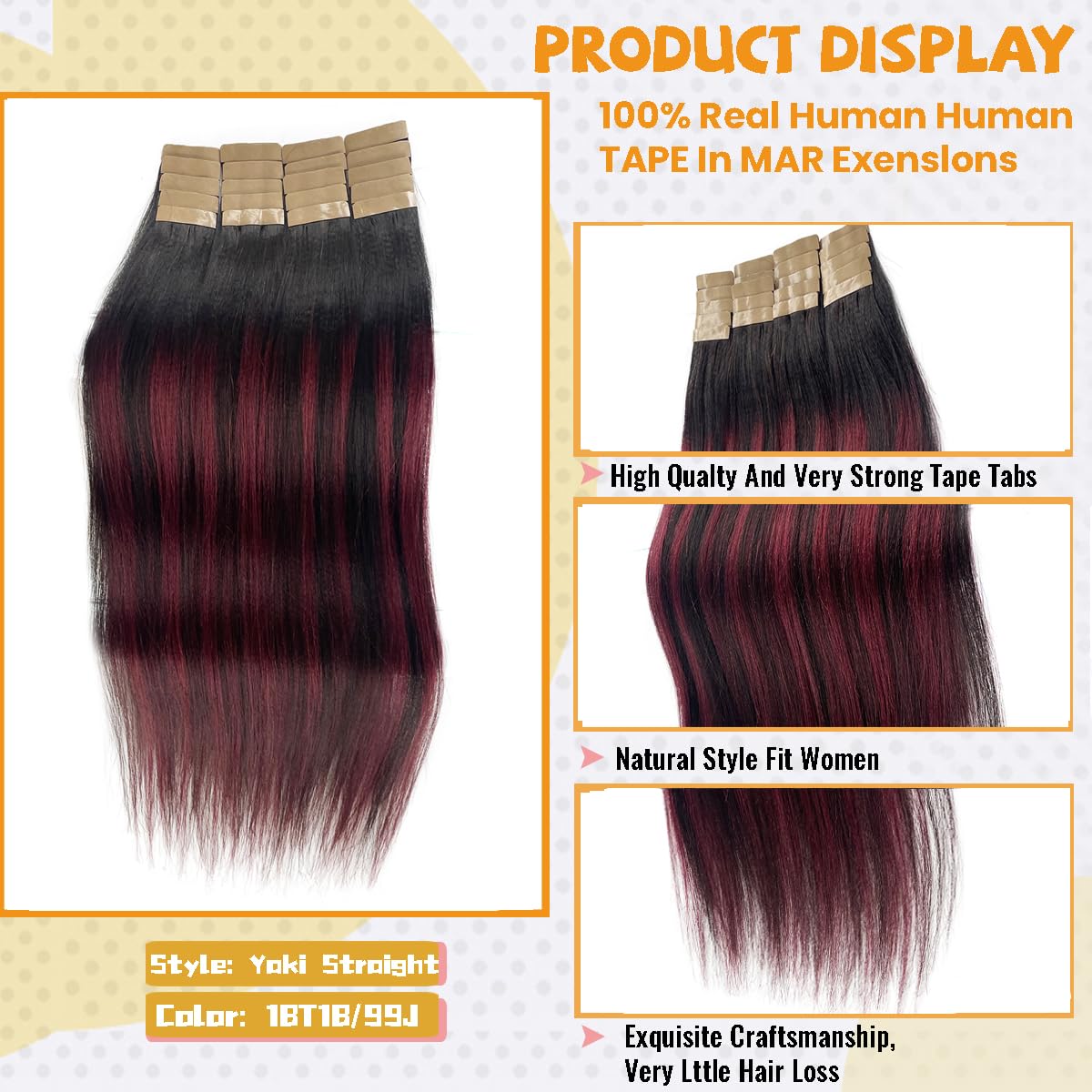 Amazon.com : 16 Inch Yaki Tape in Hair Extensions Ombre  display picture 1