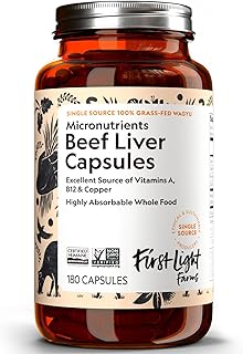 First Light Farms Grass-Fed Beef Liver Capsules | Nutrient-Dense Whole Food Nutrition, Freeze-Dried, Grassfed & Certified Humane | 180 Capsules for Energy, Immunity, and Overall Wellness