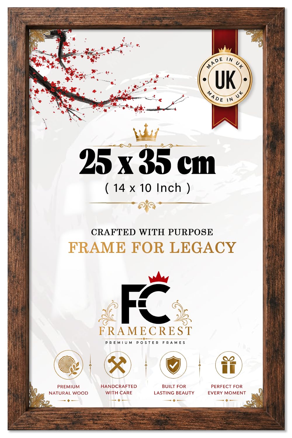 FRAMECREST LTD — 25 X 35 CM Poster Frame 25x35cm Picture Display Gallery Wall Frame Sleek Rectangular Art Display For Home, Office And Hallways Prints With Easy Hang System - [Rustic]