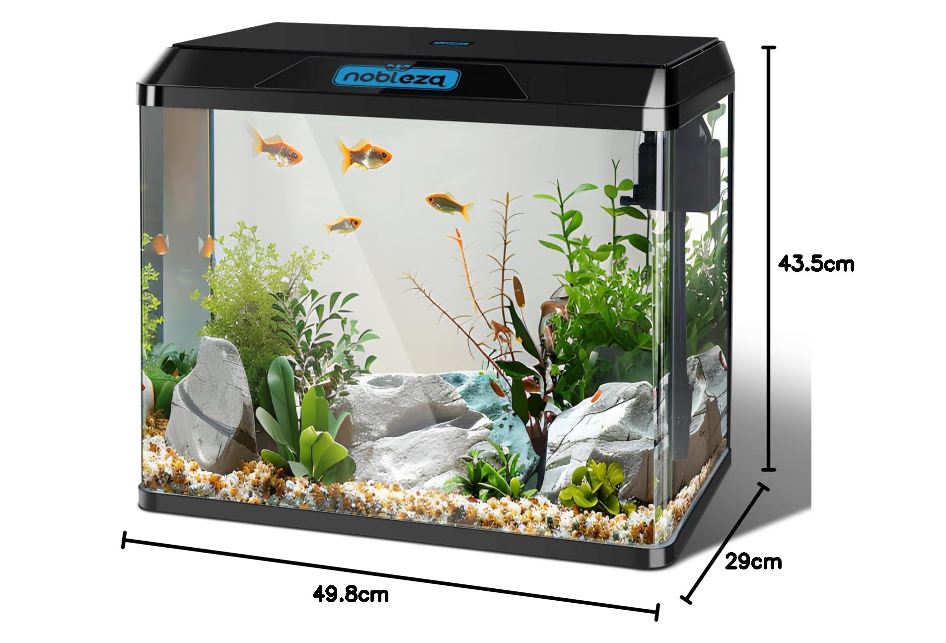 Nobleza - 54L Petit Aquarium Complet avec Système de Filtration Intégré et Éclairage LED, Noir, Aquariums d'Entrée de Gamme