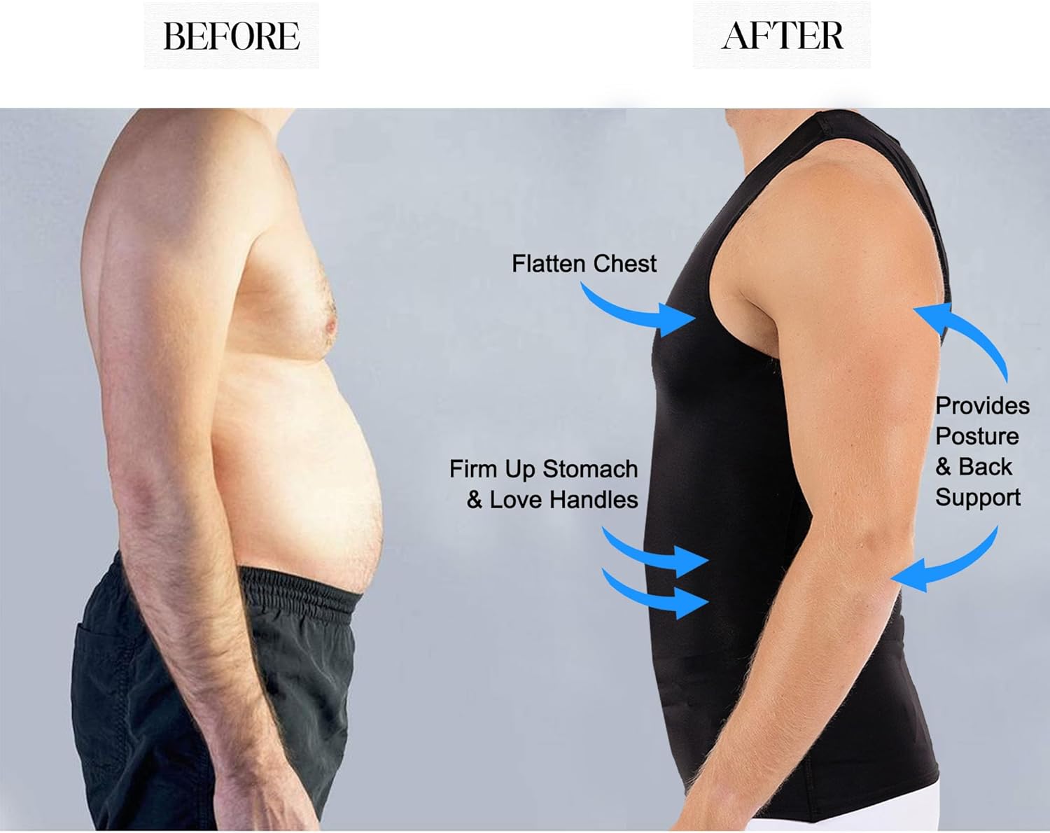 Insta Slim -Made in USA- Compression Tank-Top Shapewear for Men. Tummy Control Slimming Body-Shaper for Belly & Back Support - Image 5