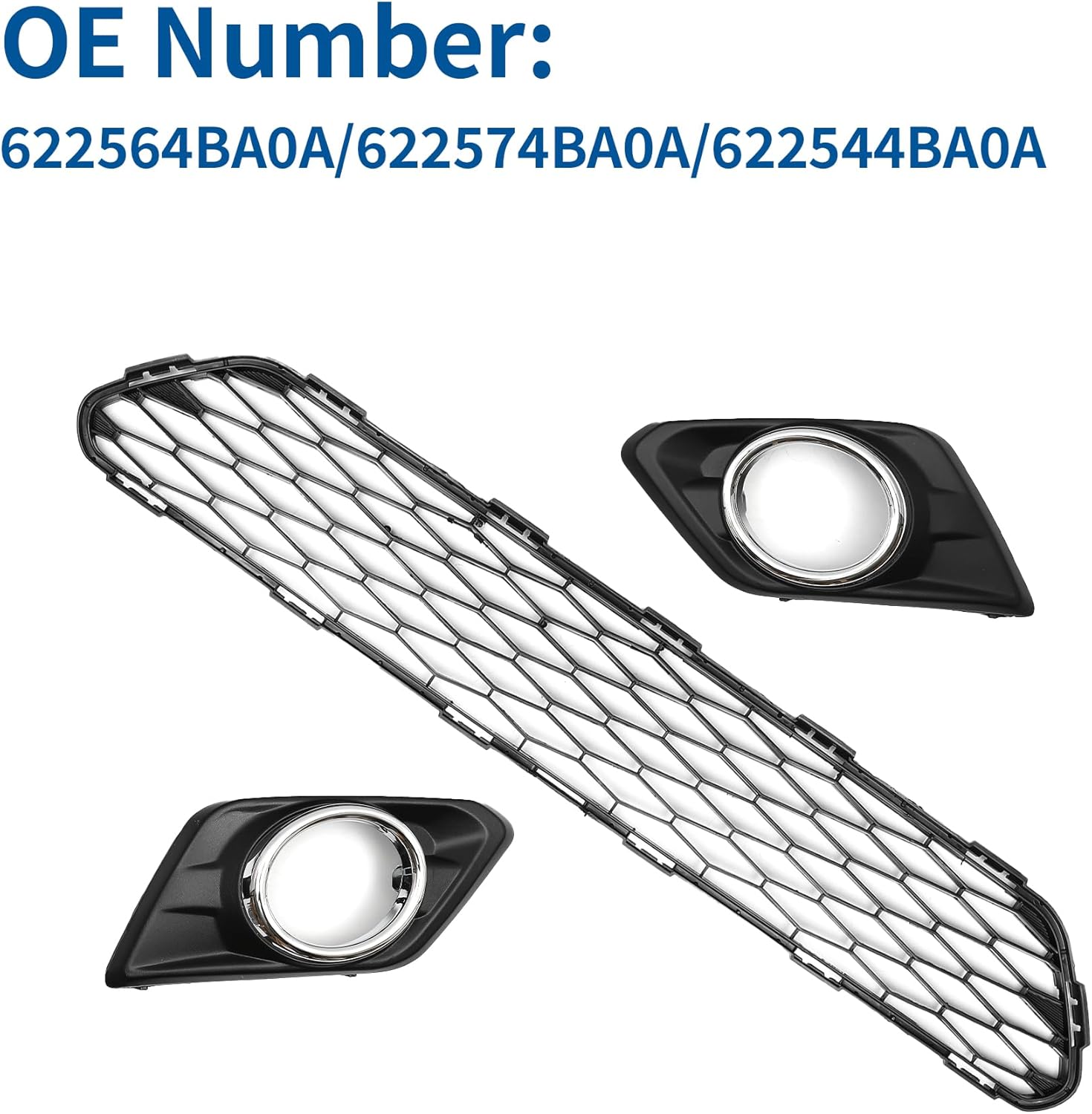 X AUTOHAUX No.622564BA0A/622574BA0A/622544BA0A Front Lower Fog Lamp Bezel Cover Trim Hood Bumper Grille Grill for Nissan Rogue 2.5L CVT 2WD S 2ROW 2014 2015 2016 2017 1 Set