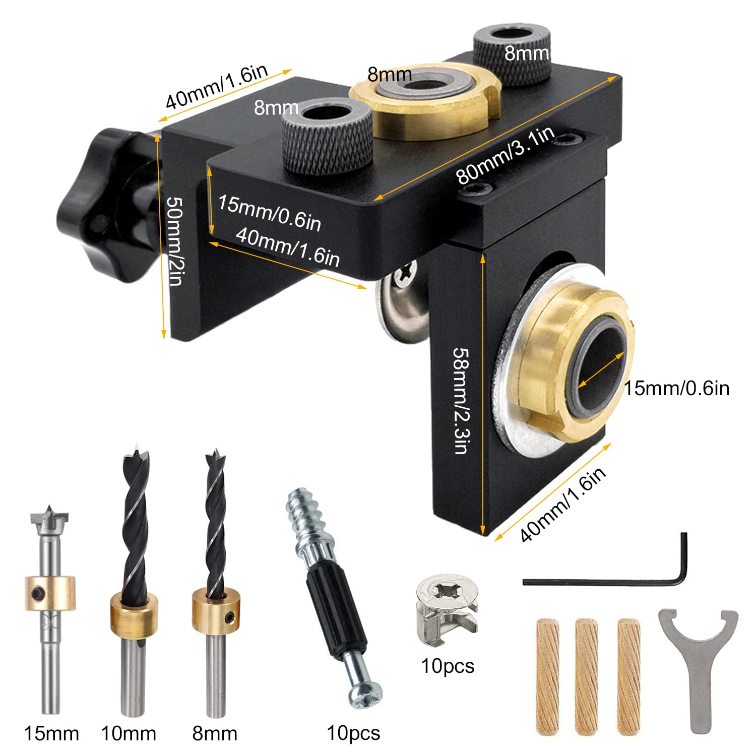 Ampvolts Dima Per Fori A Tasca 3 In 1 – Guida Trapano 6/8/10/15 Mm Con Fermo Regolabile In Alluminio