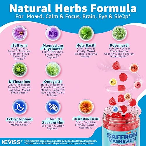 Miniatura 8 de NEVISS Paquete de 2 gomitas de sulforafano liposomal + azafrán + glicinato de magnesio para niños