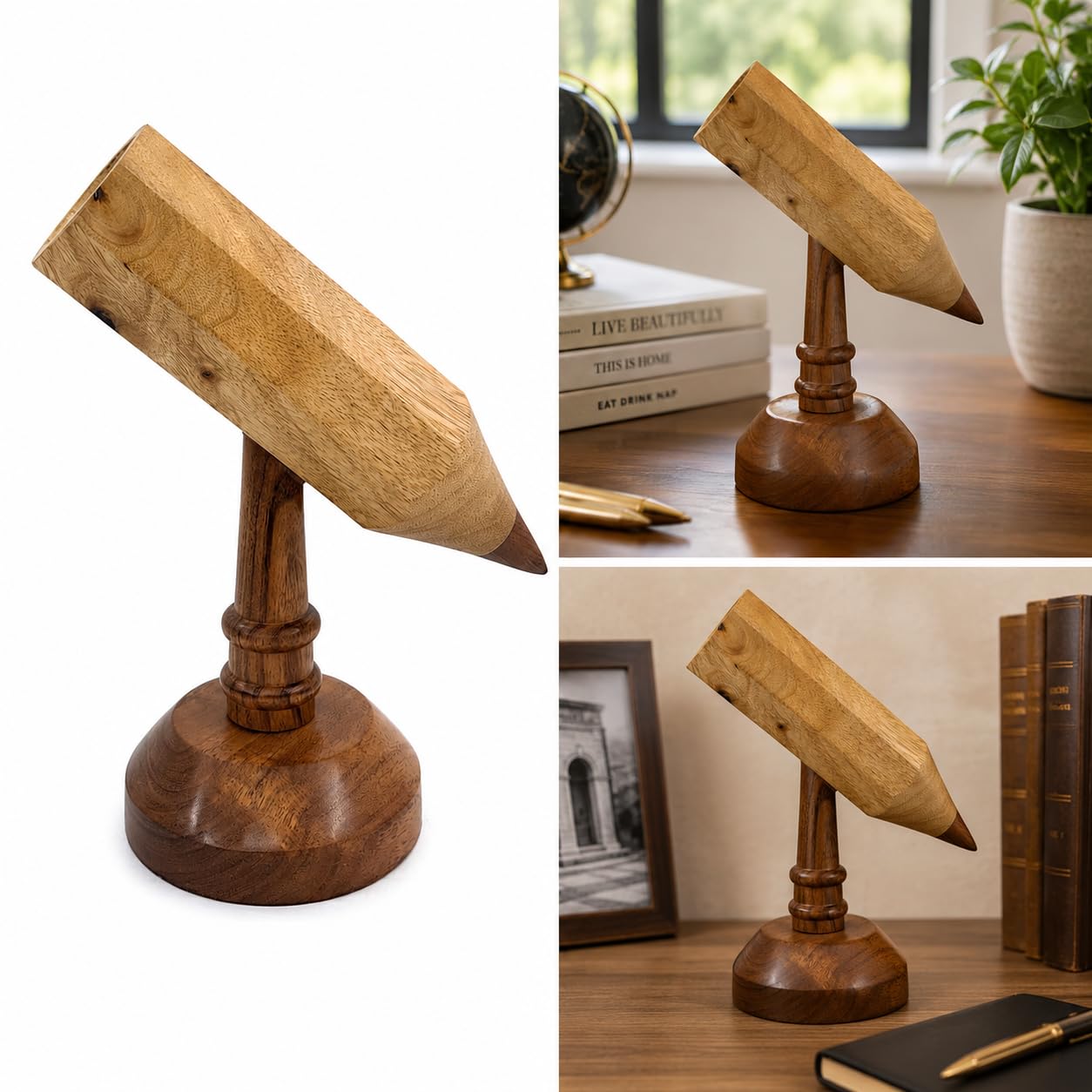 Portamatite in legno fatto a mano, per scrivania, unico supporto per matite tornito al tornio in legno massello, supporto creativo per cancelleria da scrivania e decorazione da scrivania, regalo per