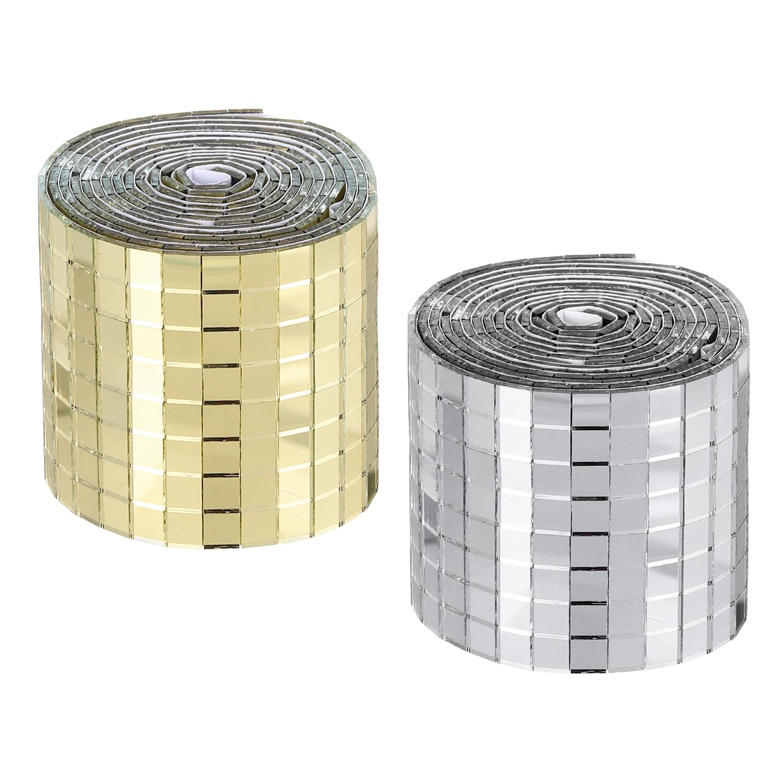sourcing map Self Adhesive Glass Mirror Mosaic Tiles 3200 Pcs 5 x 5 mm Disco Tiles for Craft Decoration Glass Mirror Disco Ball 2 Rolls (Gold/Silver)