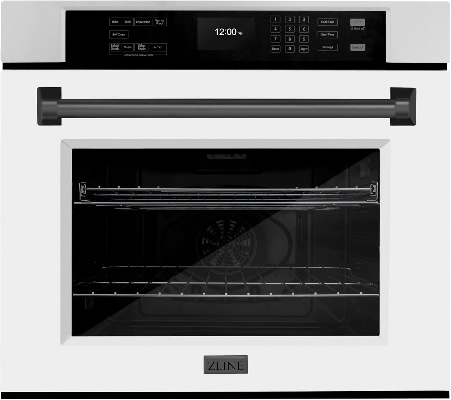 ZLINE 30 in. Autograph Edition Professional True Convection Single Wall Oven with Air Fry and Self Clean in Stainless Steel with White Matte Door and Matte Black Handle (WASZ-WM-30-MB)