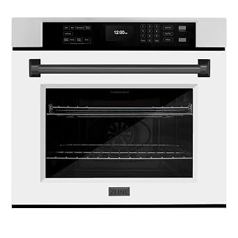 ZLINE 30 in. Autograph Edition Professional True Convection Single Wall Oven with Air Fry and Self Clean in Stainless Steel with White Matte Door and Matte Black Handle WASZ-WM-30-MB