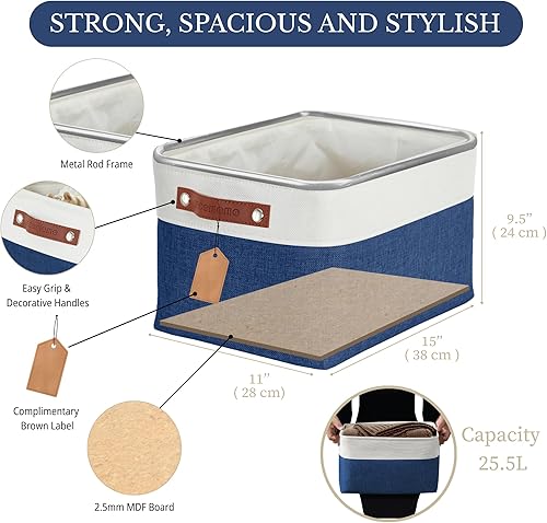 Miniatura 4 de DECOMOMO Cestas de almacenamiento para estantes, contenedores de almacenamiento de tela, organizadores de armario de lino y almacenamiento (azul