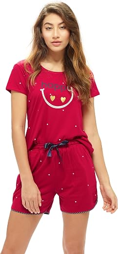 LOTIK Women's Cotton Little Heart Smile Printed Top &amp; Shorts Set