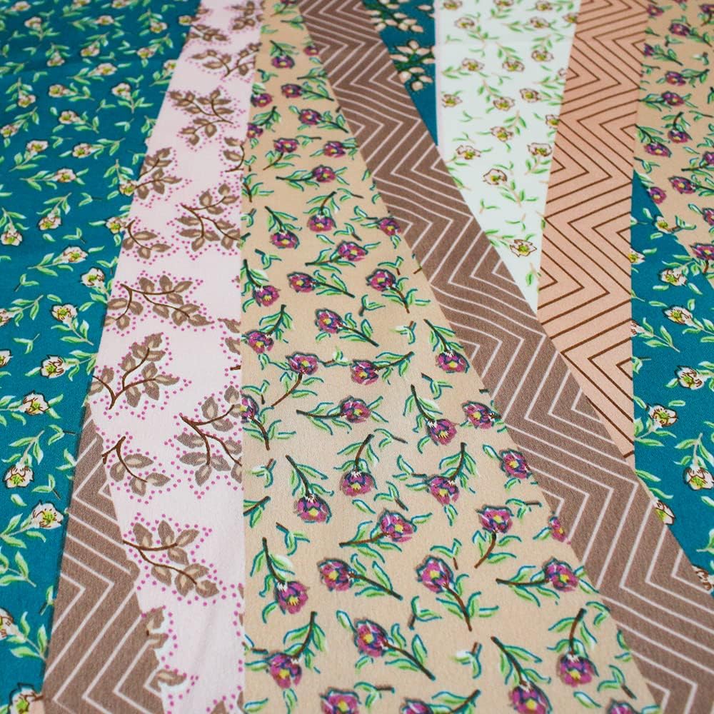 Peacock Peach Floral Patchwork Scarf Pattern Printed Stretch Satin Fabric by The Yard