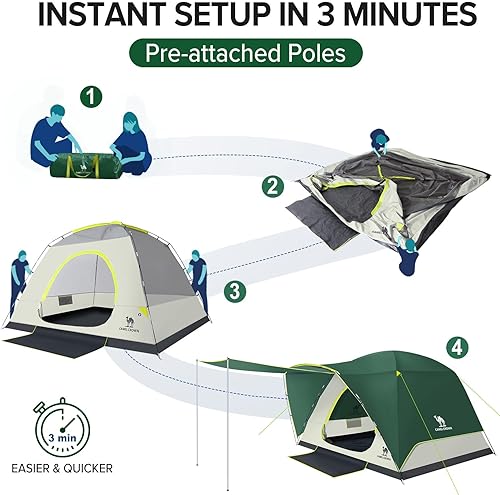 Miniatura 7 de CAMEL CROWN Tiendas para acampar 4 personas tienda impermeable fácil configuración mochilero carpas con alfombras de piso tienda familiar para