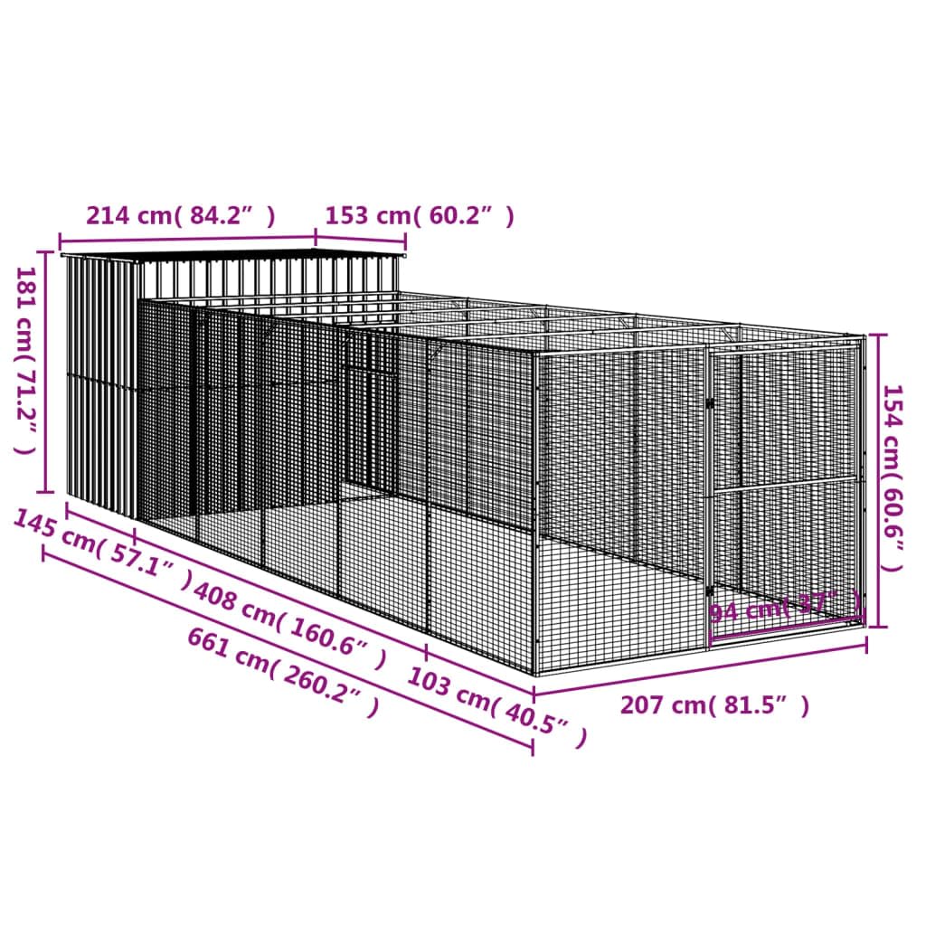 Niche pour chien avec cour gris clair 214x661x181 cm