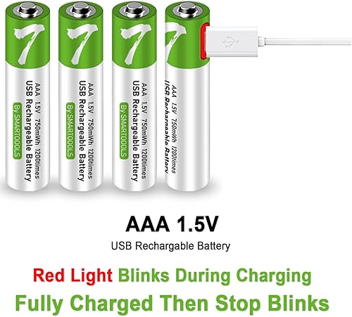 Miniatura 4 de CAMELCELL Paquete de 8 pilas AAA, pilas triple A, pilas AAA recargables, 750 mwh 1.5 V AAA, baterías recargables USB tipo C de litio tamaño AAA