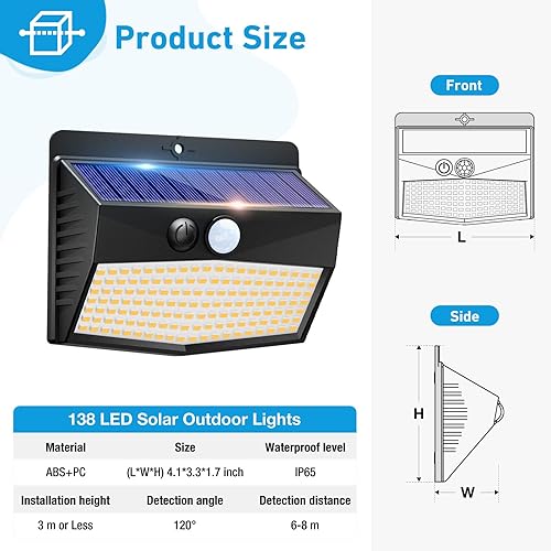 Vista 55 de Luces solares para exteriores con sensor de movimiento [138 LED/10 paquetes] Luz solar de seguridad para exteriores con 3 modos de iluminación