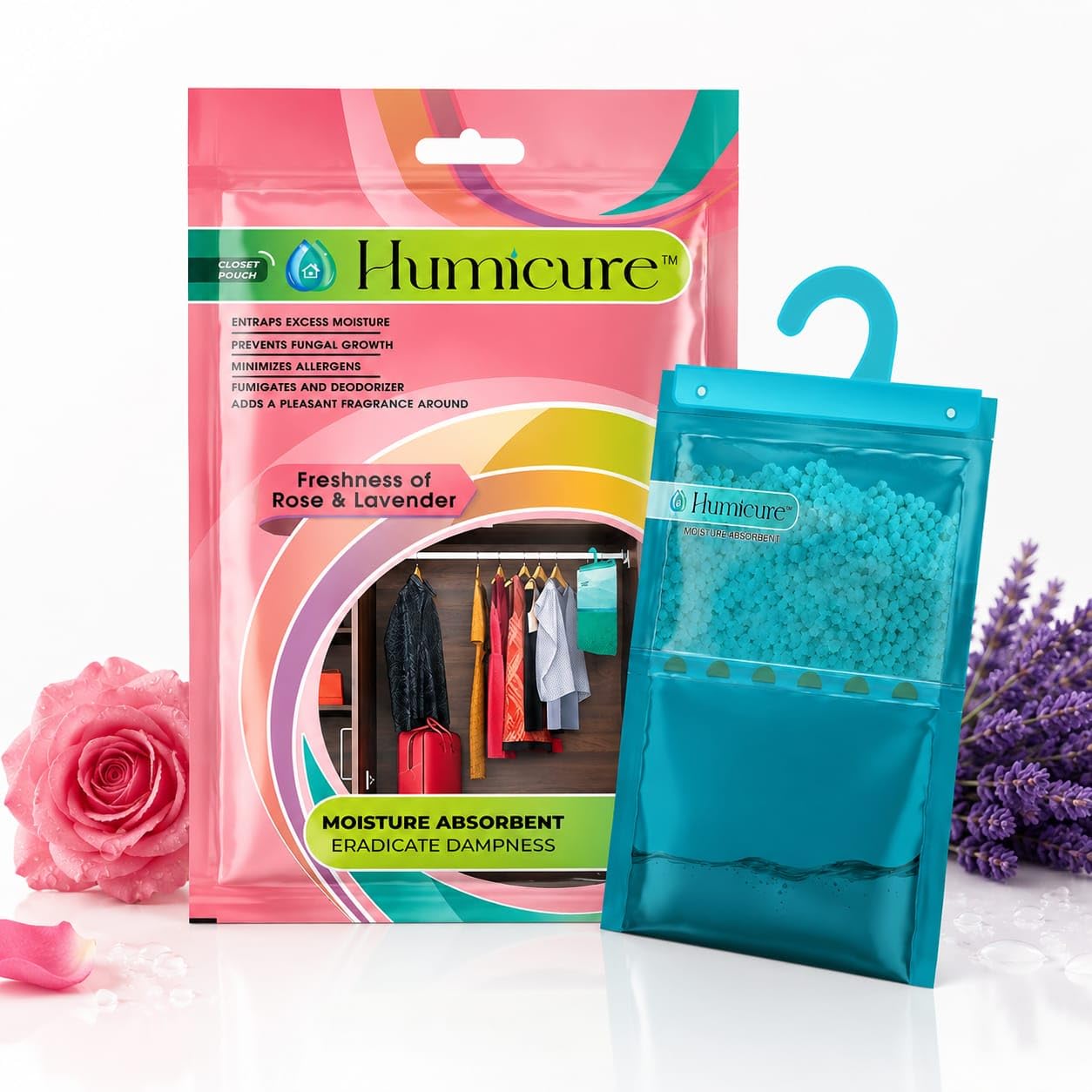 Hanging Moisture Absorber Bag 1 Litre Capacity, Net Weight 400g | Dampness Control Dehumidifier Pouch for Wardrobe, Closet, Bathroom, Kitchen, Shoe Rack, Storage and Home Use (Rose & Lavender)-image-38