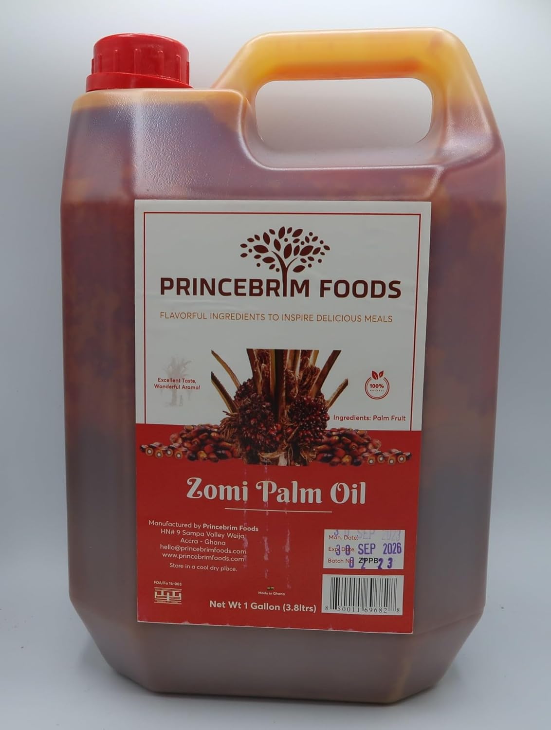 Generic Princebrim foods 100% natural Zomi Palm Oil Net Wt 1 gallon (3.8) liters