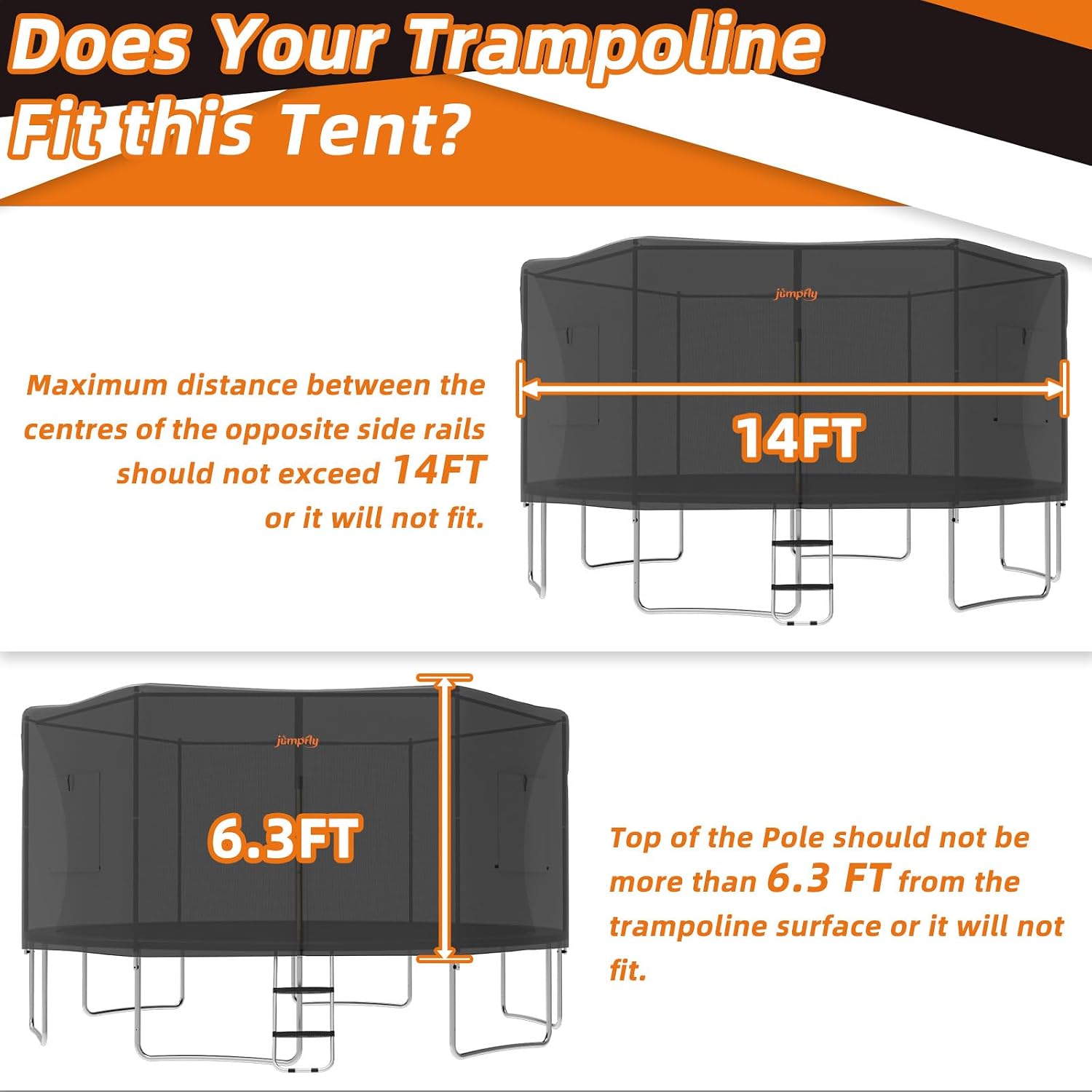 jumpfly 14FT Trampoline Tent for Kids(Tent Only),Fit for 6 Straight Poles Round Trampolines,Trampolien Shade Cover with LED Light, Trampolien Accessories, Anti-Tear, Black/Bidge