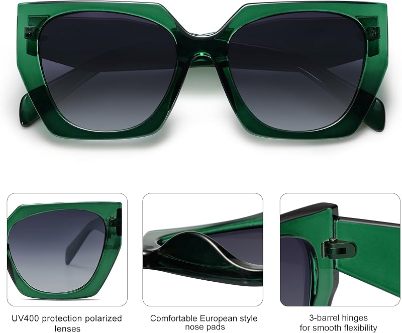 SOJOS Large Oversized Polarized Sunglasses for Women, Big Designer Womens Trendy Square Shades SJ2205, Clear Green/Grey image 3