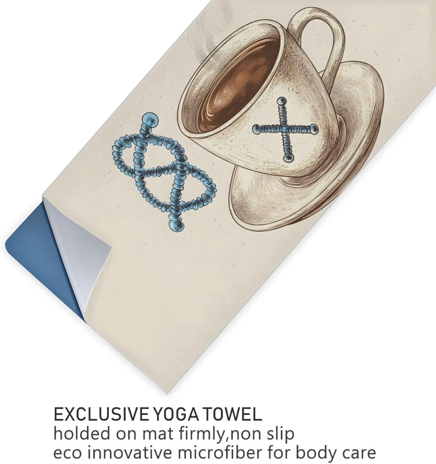 Coffee Funny Hot Yoga Towel – Stylish, Non-Slip, Grip Dot, Super Absorbent, 27" x 73" - Yoga Mat Towels for Exercise, Fitness