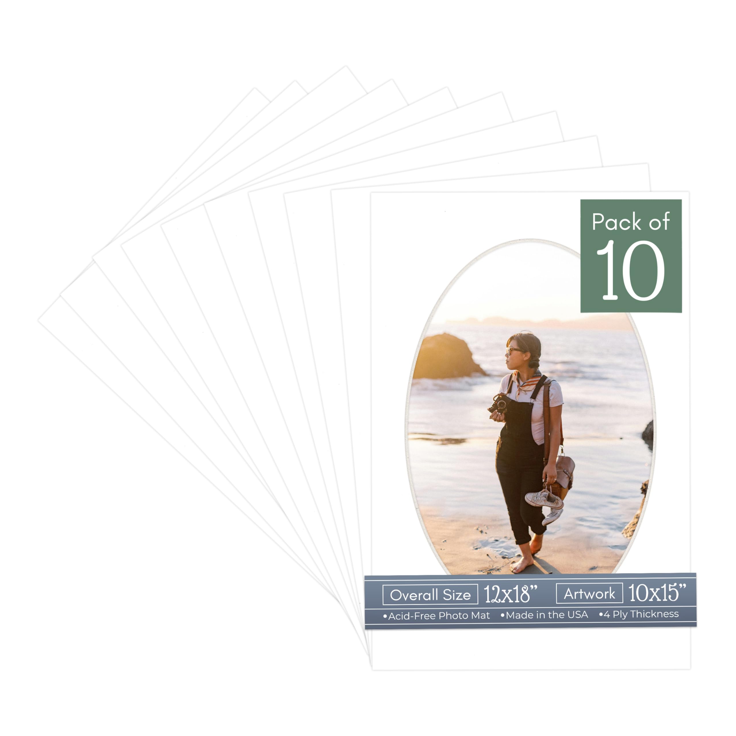 Textured White Acid Free 12x18 Oval Picture Frame Mat with White Core Bevel Cut for 10x15 Pictures - Fits 12x18 Frame - Pack of 10 Matboard Show Kits With Acid Free Backings & Clear Bags-picture-27