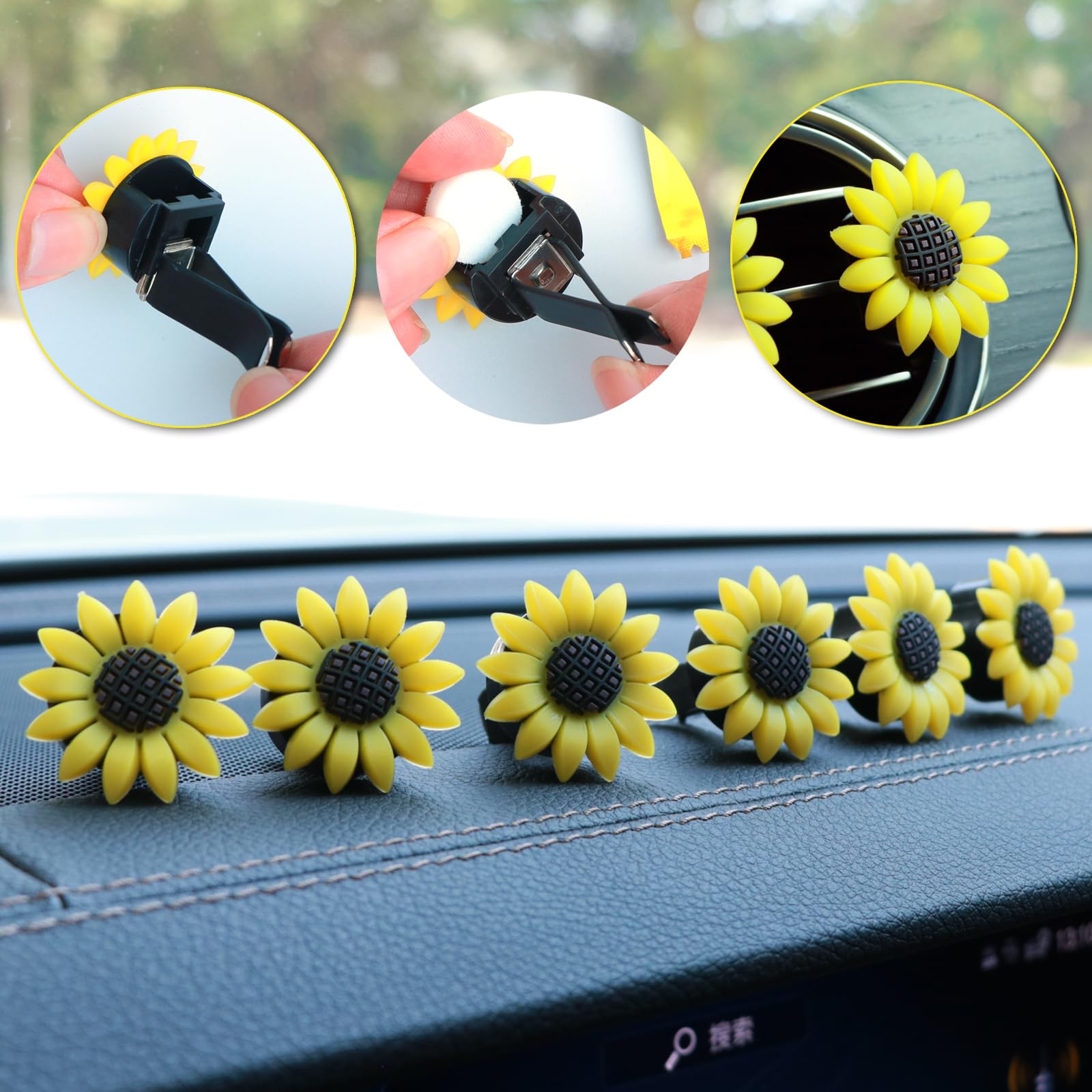 Air Vent Clip Sunflower Air Freshener Set Cute Sun Flower Car Accessories Gifts for Women 6pcs — view 6