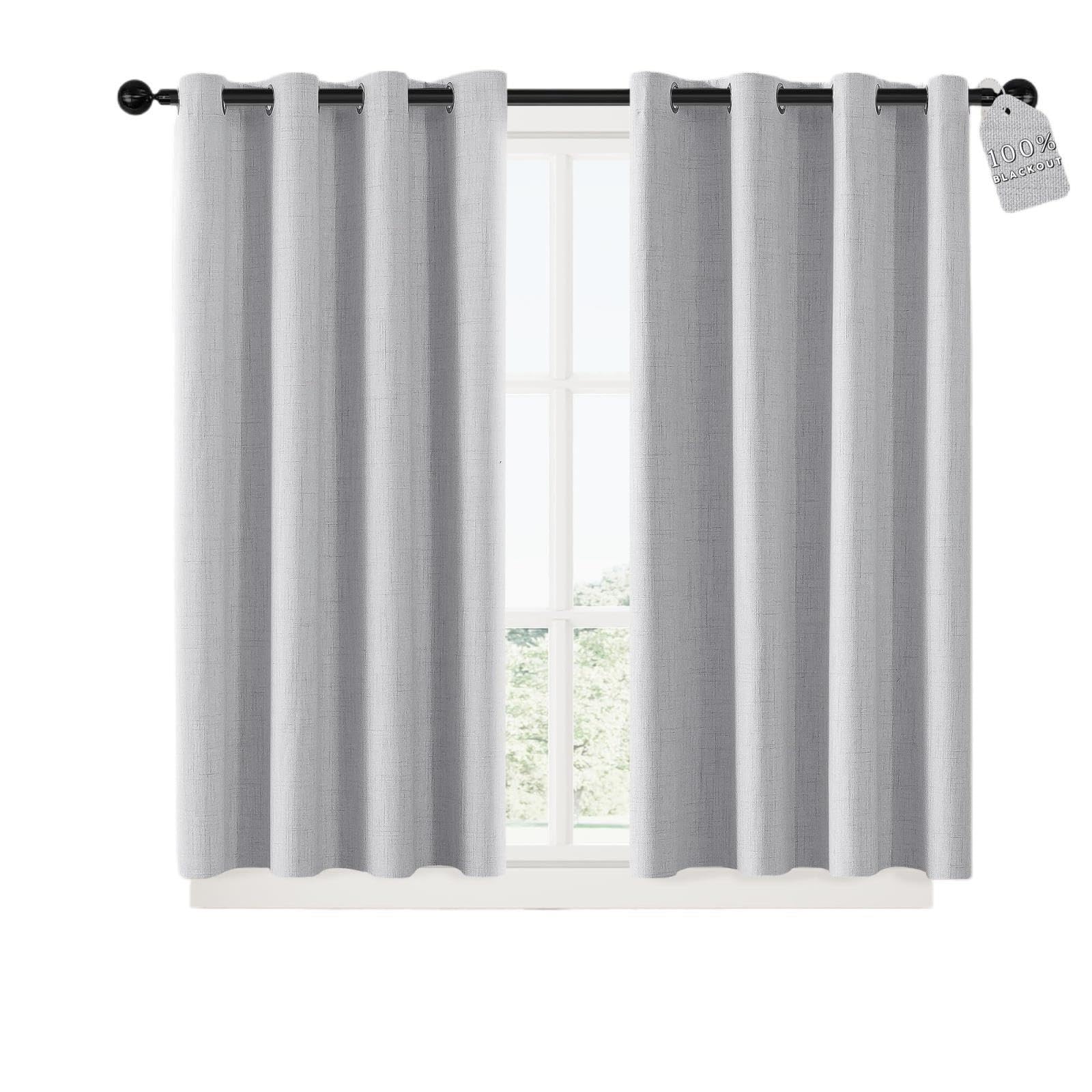 Leinenvorhänge for den Raum, Verdunkelungsvorhang, vollständiger, Sichtschutz mit Ösen Oben, thermisches Fensterpaneel(Light Grey,52" W x 45" L (Pack of 2))