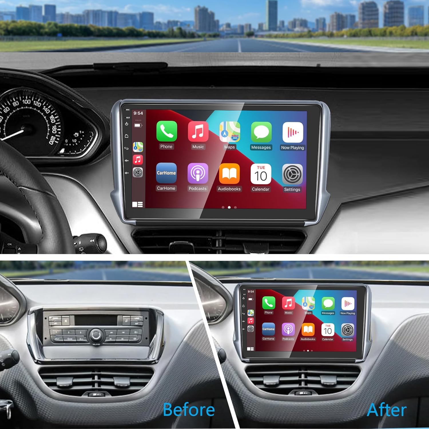 Autoradio Peugeot 208/2008 2012-2018 Wireless Carplay&Android Auto | 10.1" Écran Tactile avec Navigation GPS/caméra de recul/Bluetooth/WiFi/Miror Link/MIC/FM/SWC