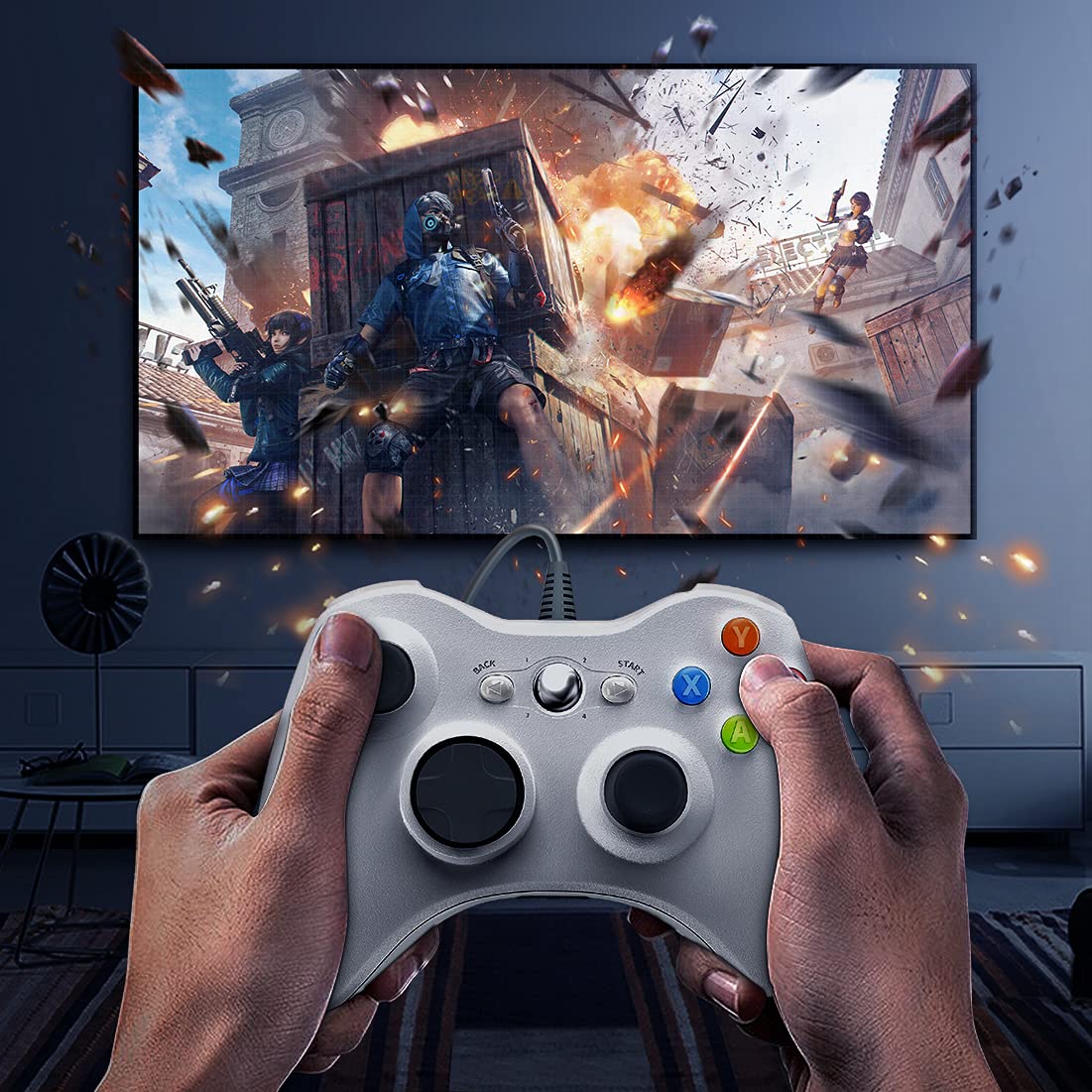 Xbox 360 Controller, Gaming Controller Compatible with Xbox 360/Xbox 360 Slim and PC Windows 10/8/7 with Double Shock Turbo, Play Xbox 360 Controller Wired at Home by DIANVEN(White)…