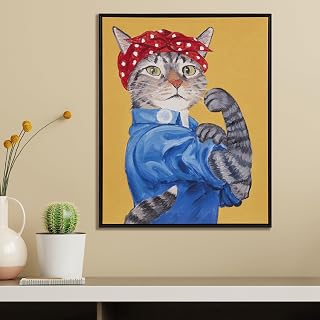 Madison Park Pet Wall Art, Funny Animal Canvas Wall Decor for Bedroom, Printed And Stretched, Framed, Ready To Hang, Classic Parody, Study, Living Room Décor - Rosie Feline Pet Portrait