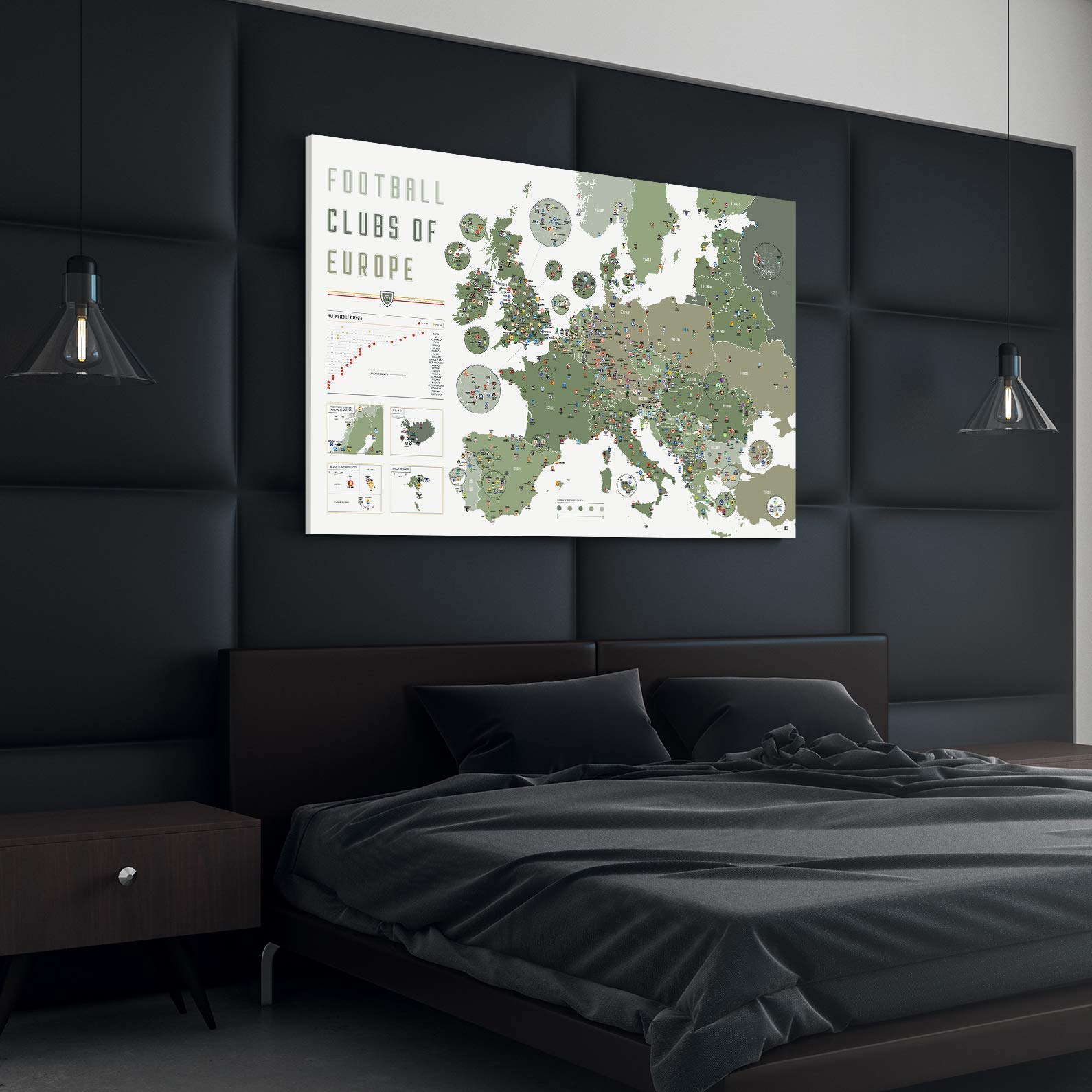 Football Clubs of Europe World Map Cartographic Compendium Pinpoints With Top Football/Soccer