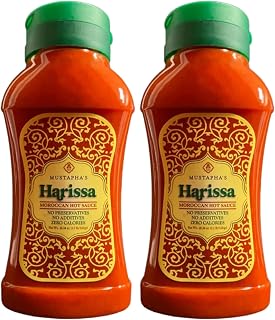 Mustapha’s Harissa Hot Sauce – North African Hot Pepper Paste, No Sugar, Preservative-Free, Non-GMO, Vegan, Paleo & Keto Friendly, Perfect for Chicken, Beef & Eggs, 18.34 oz Squeeze Bottle (Pack of 2)