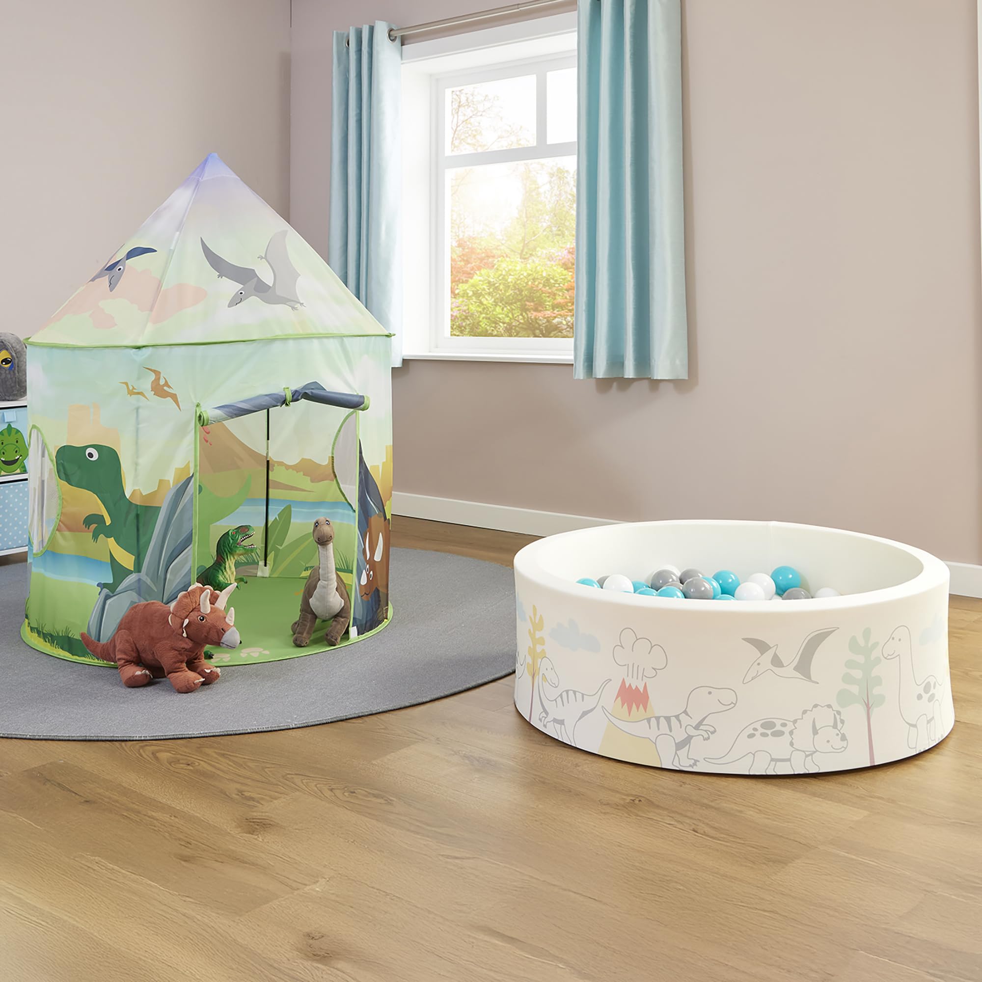 Dinosaur Play Tent and Soft Foam Ball Pit Bundle, Complete with 200 balls