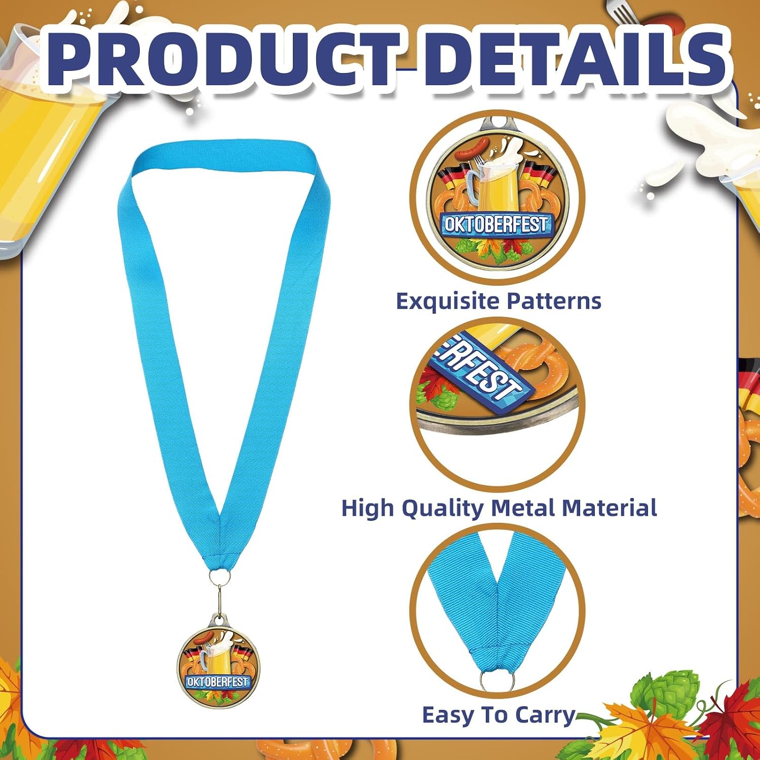 Quelay 30 Pcs Oktoberfest Award Medals Bulk 2'' Colorful Metal Award Trophies with Neck Ribbon for Oktoberfest Beer Party Prize Gift Favor Supplies