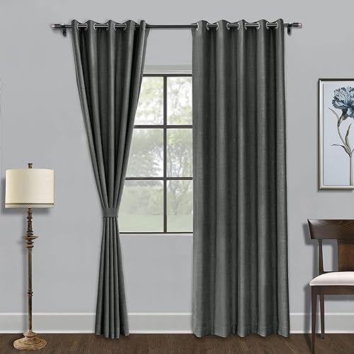 Miniatura 1 de Fcosie Cortinas opacas de 84 pulgadas de largo con textura de lino, con aislamiento térmico, con ojales en la parte superior con forro opaco blanco